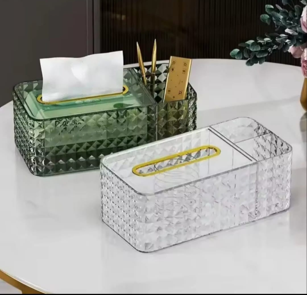 2-in-1 Acrylic Tissue Box with Holder – Multipurpose Table Organizer