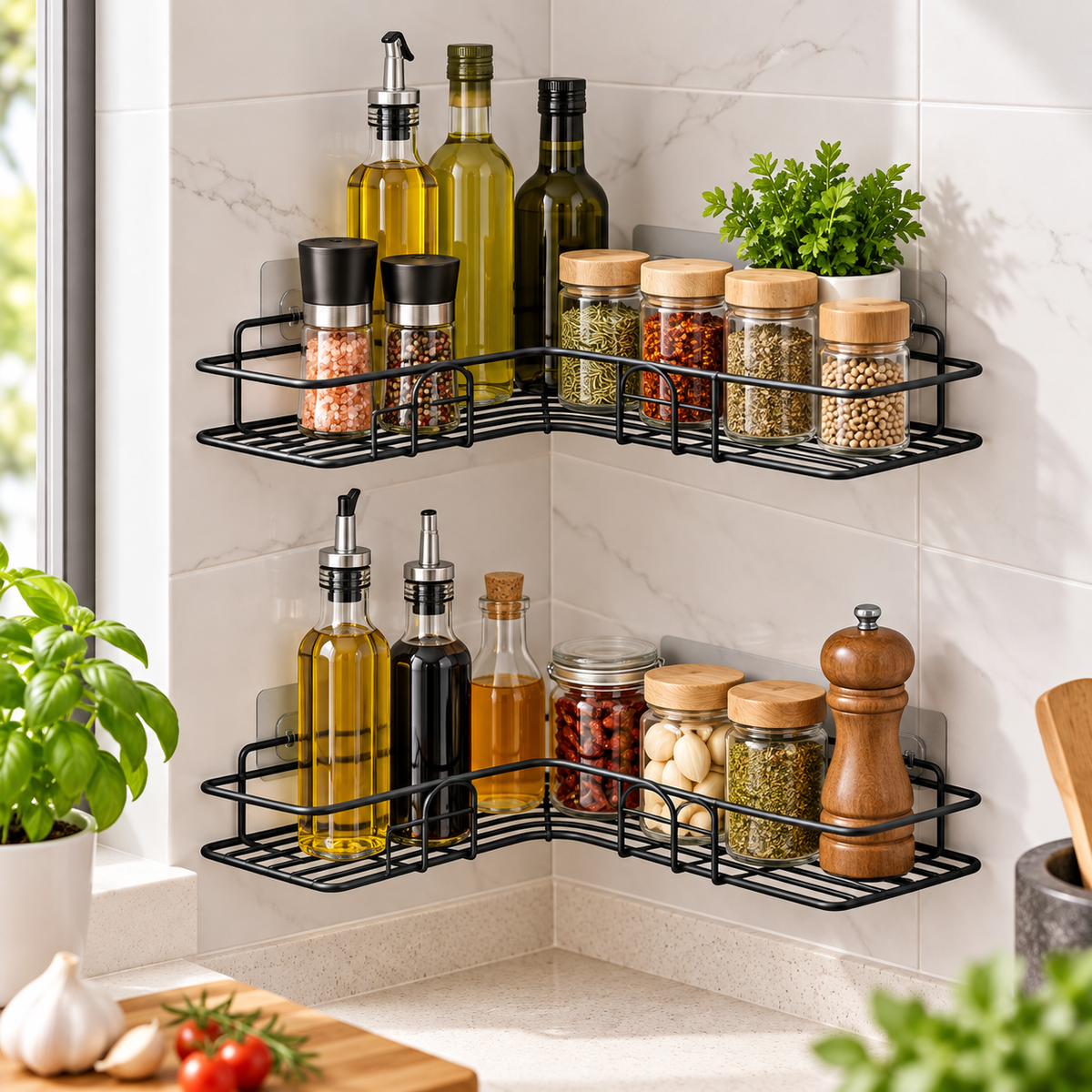 Self-Adhesive Wall Iron Corner Shelf – Space-Saving Corner Organizer