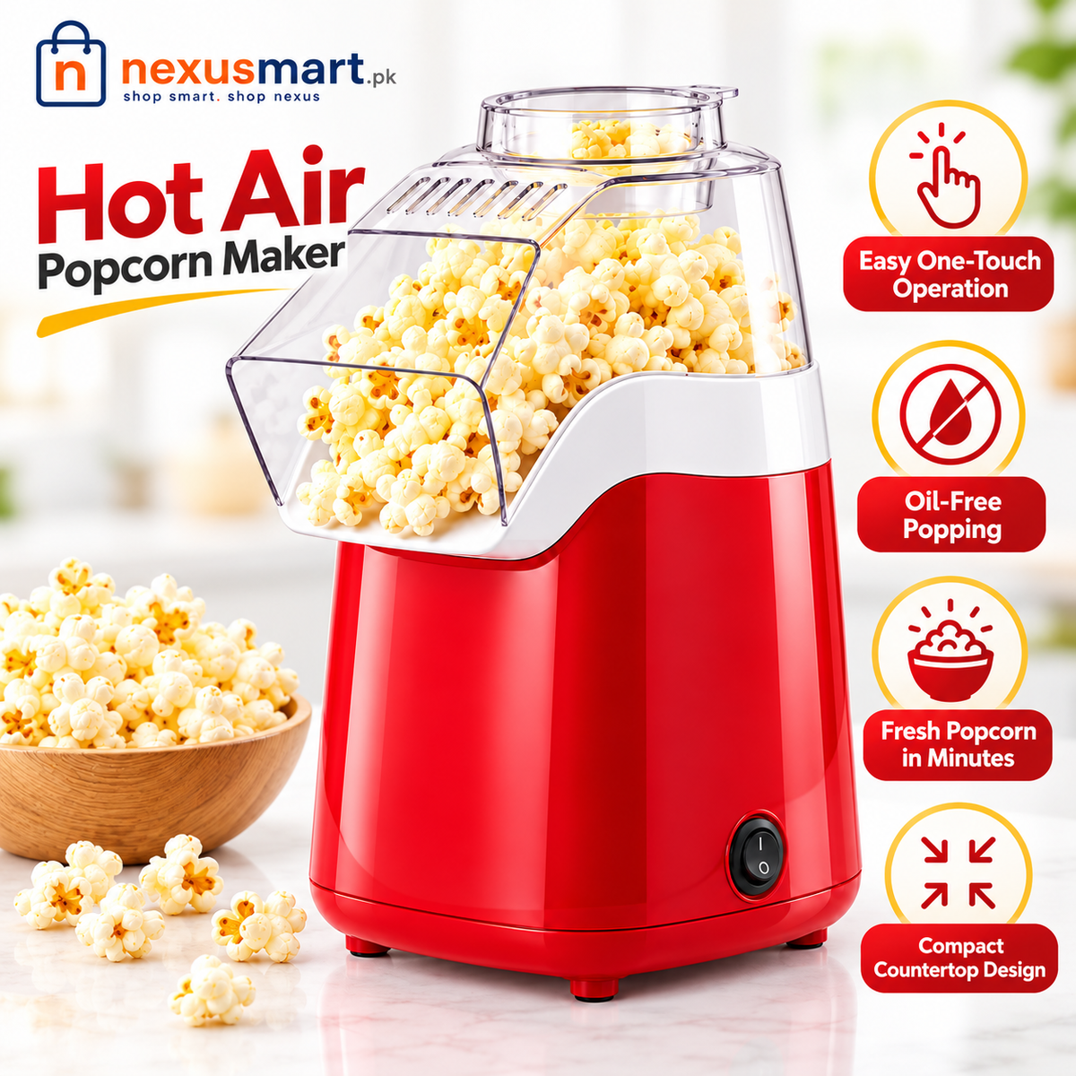 Portable Electric Hot Air Popcorn Maker – Mini Automatic Popcorn Machine