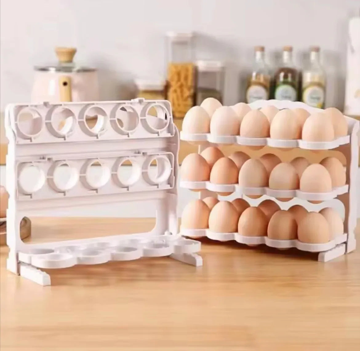 3-Tier Collapsible Egg Storage Organizer for Refrigerator