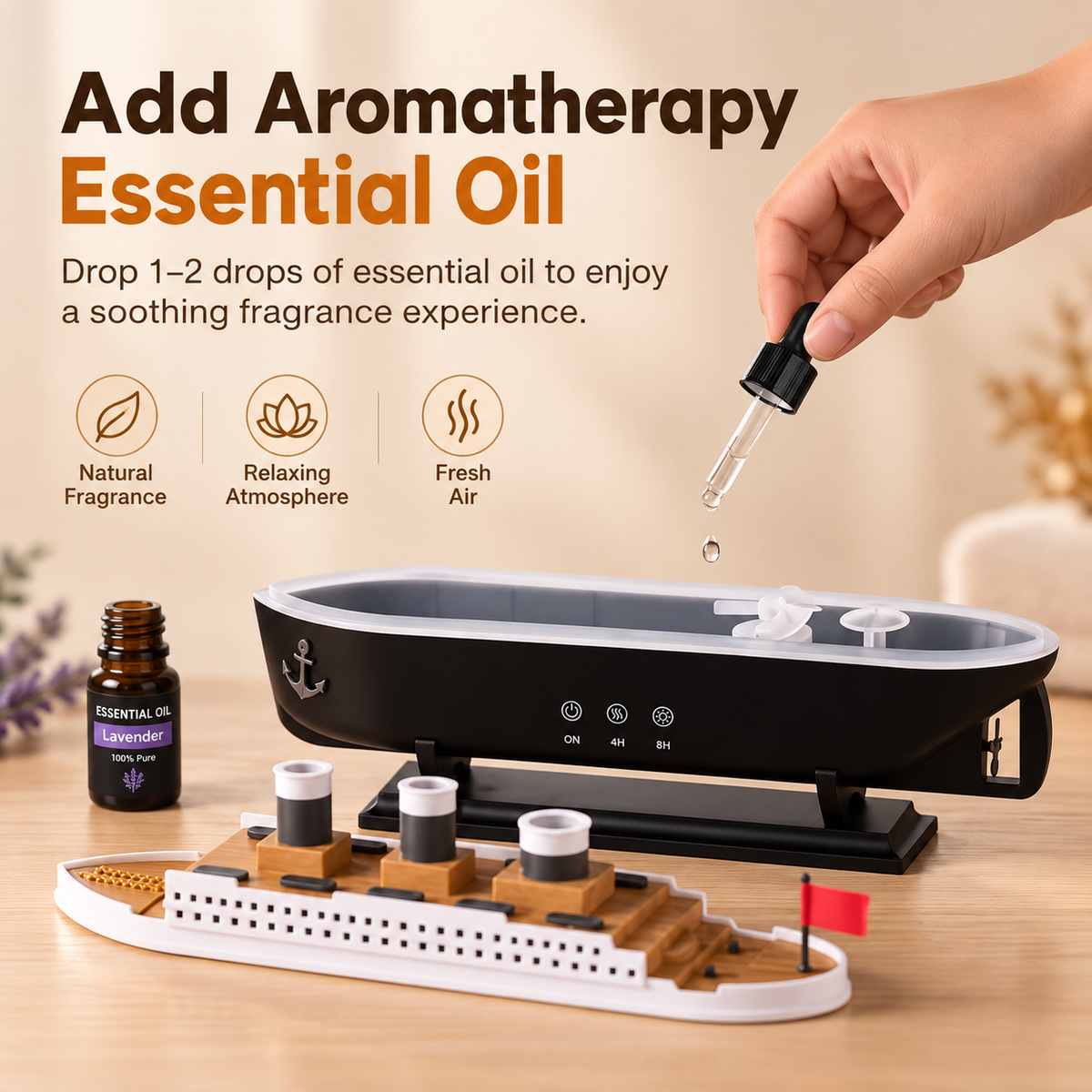Titanic Ship Air Humidifier with Remote Control β Aroma Diffuser & Night Light
