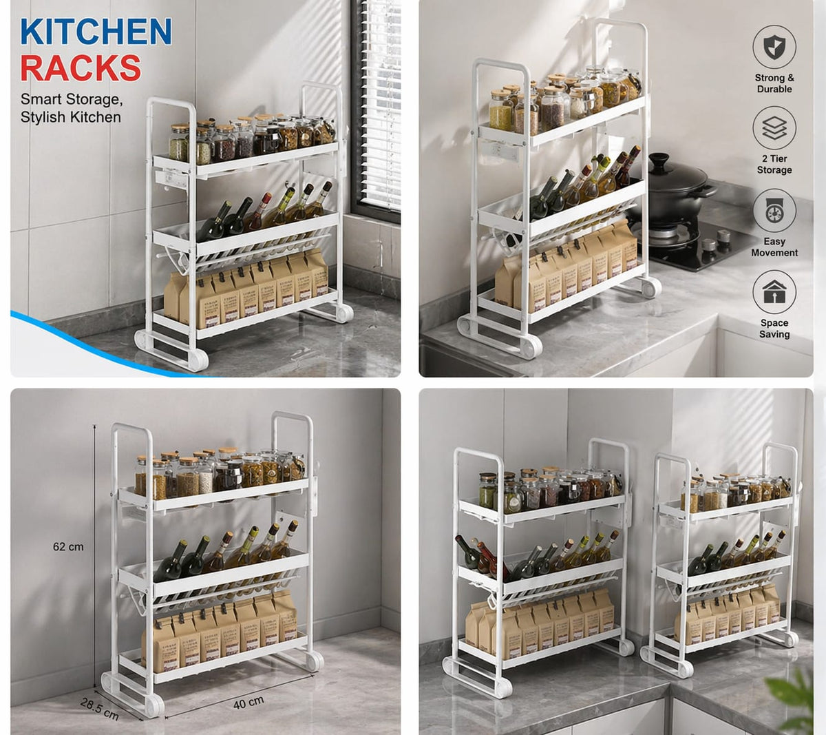 2-Tier Mobile Kitchen Storage Rack β Space-Saving Multipurpose Organizer