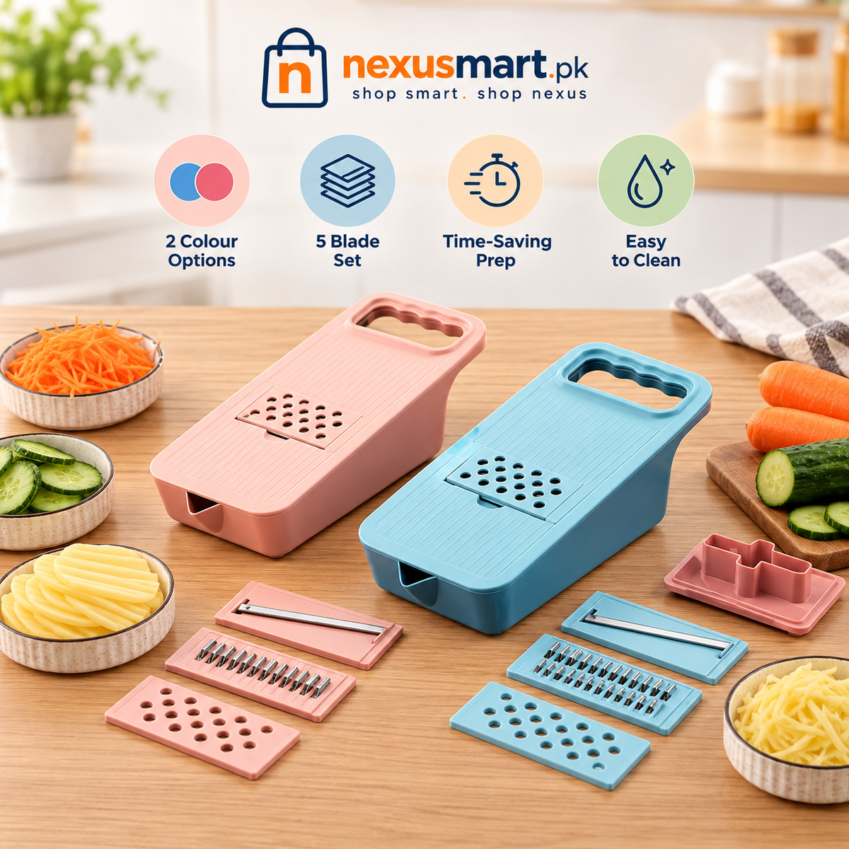 5-in-1 Multipurpose Vegetable Cutter & Slicer with Drainage Design
