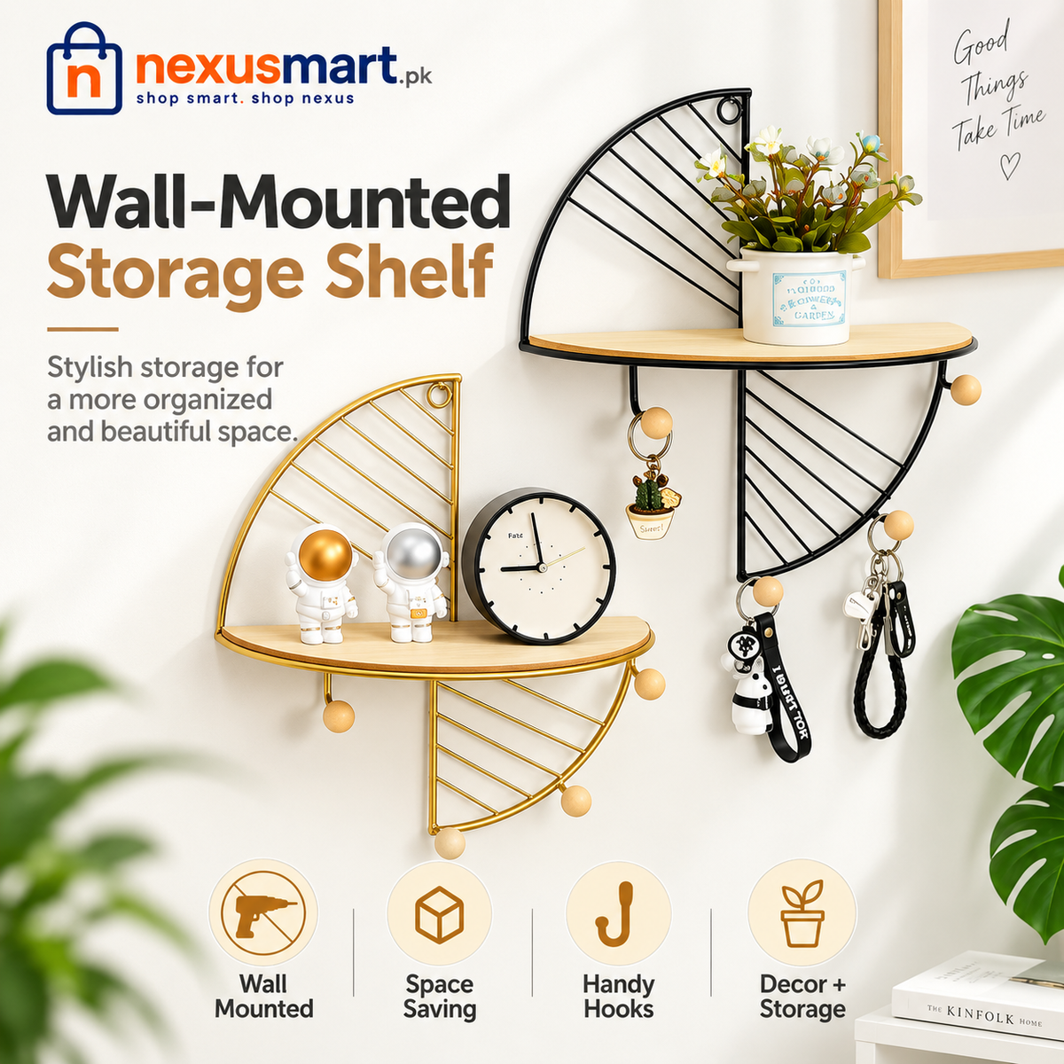 Wall-Mounted Storage Shelf – Decorative Space-Saving Wall Organizer