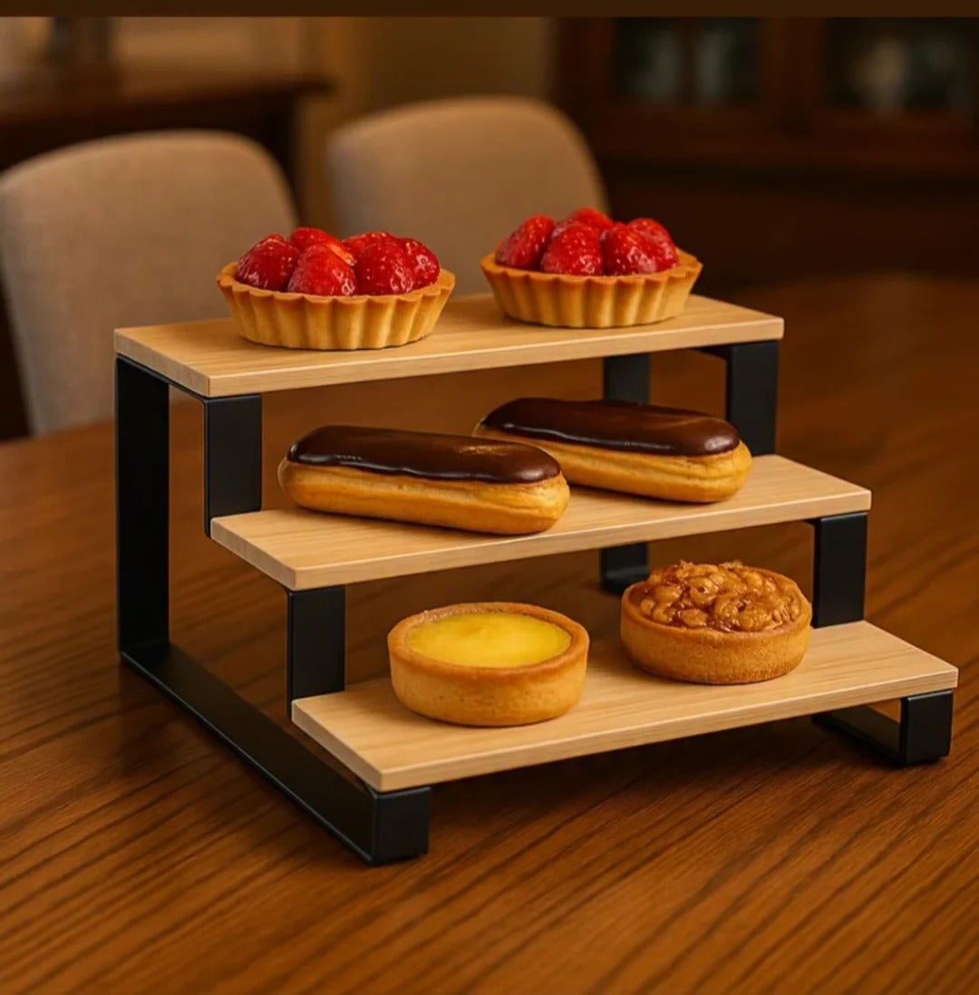 3-Tier Wooden Display & Serving Stand for Kitchen Dining & Home Decor view 5 - Nexusmart Pakistan