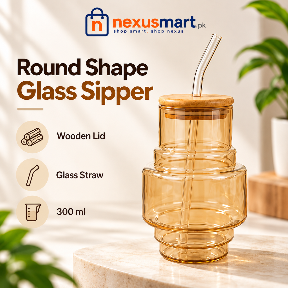 Round Shape Glass Sipper for Everyday Drinks