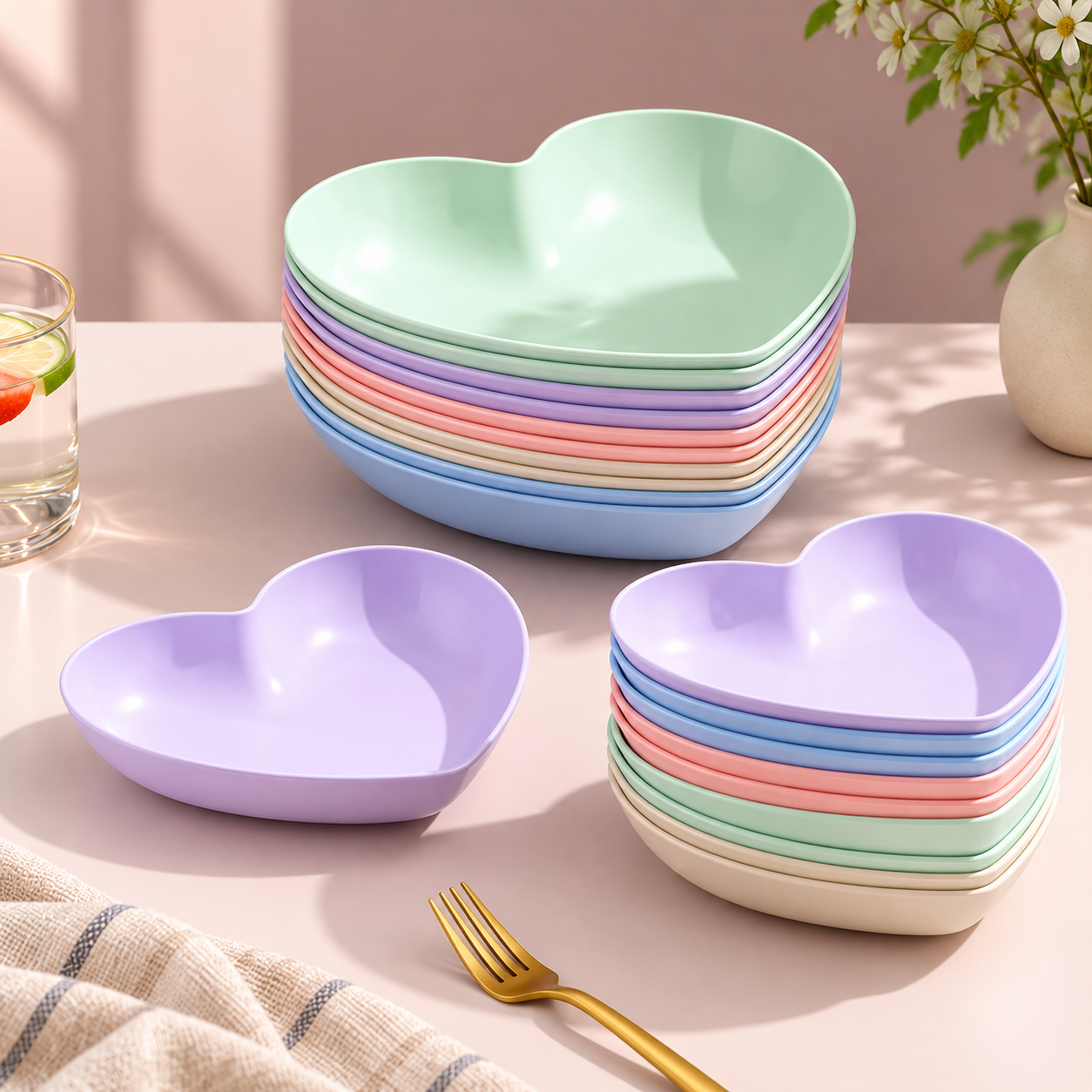 Heart Shape 10-Piece Plate Set with Holder β Serving & Snack Plate Set