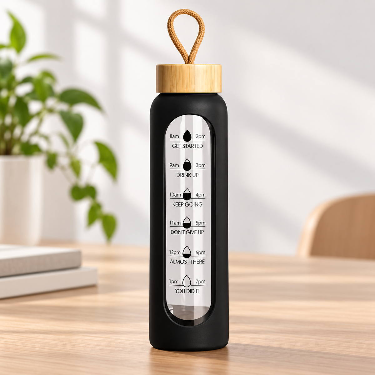 1L Borosilicate Glass Water Bottle with Silicone Sleeve & Bamboo Lid