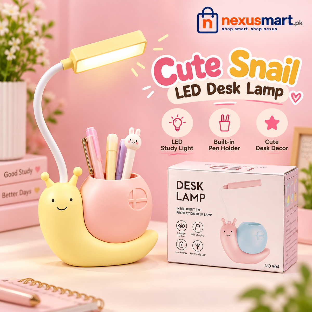 Cute Snail LED Desk Lamp with Pen Holder