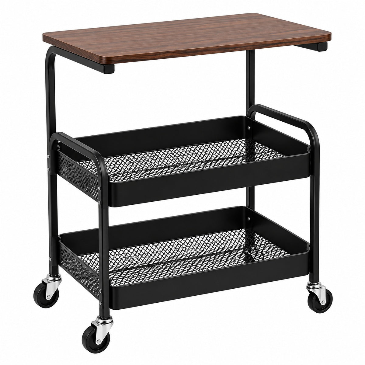 Metal Utility Trolley with Wood Top & Wheels
