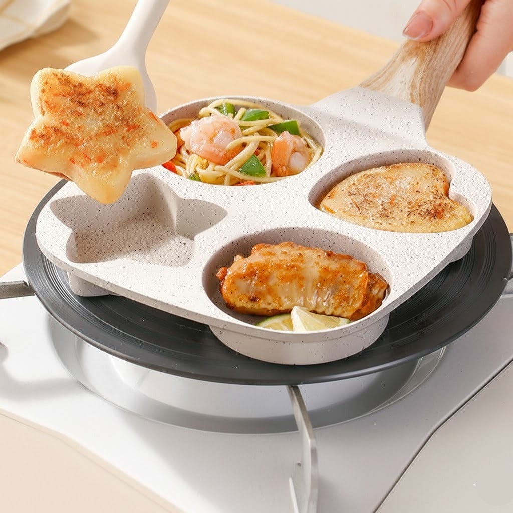 4 Portion Marble Coated Frying Pan with Wooden Style Handle