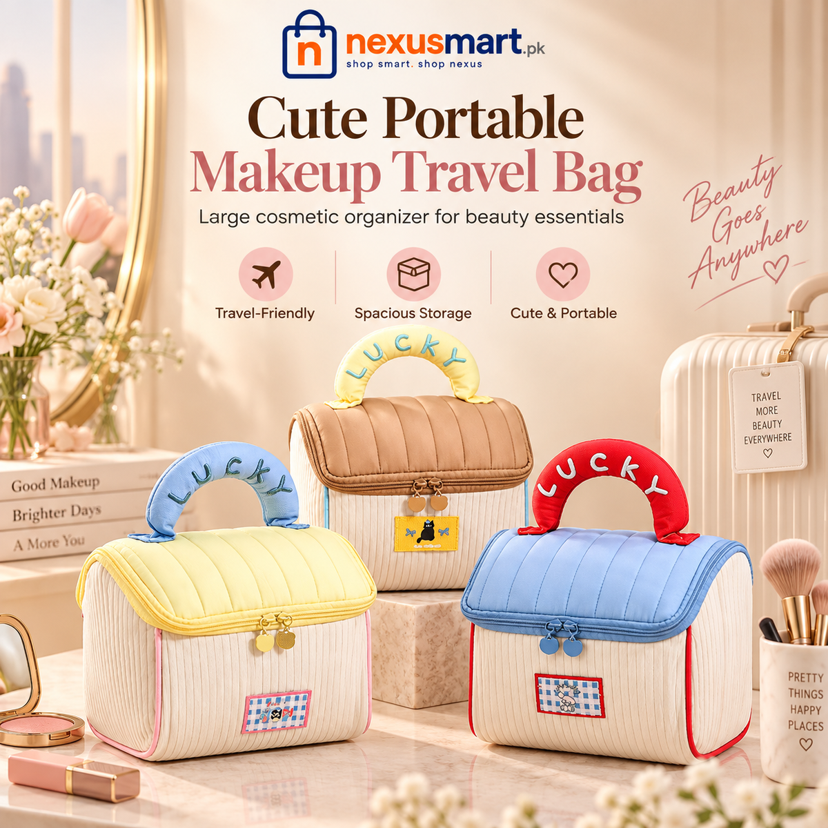 HomeLucky Cute Portable Makeup Travel Bag – Large Cosmetic Organizer