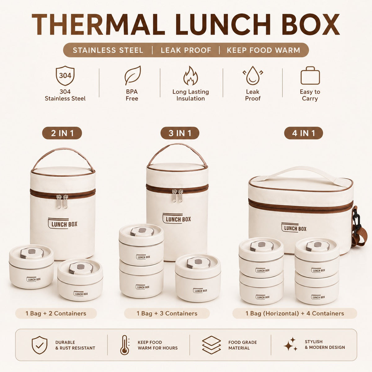 Thermal Lunch Box with Stainless Steel Interior, Fork & Spoon