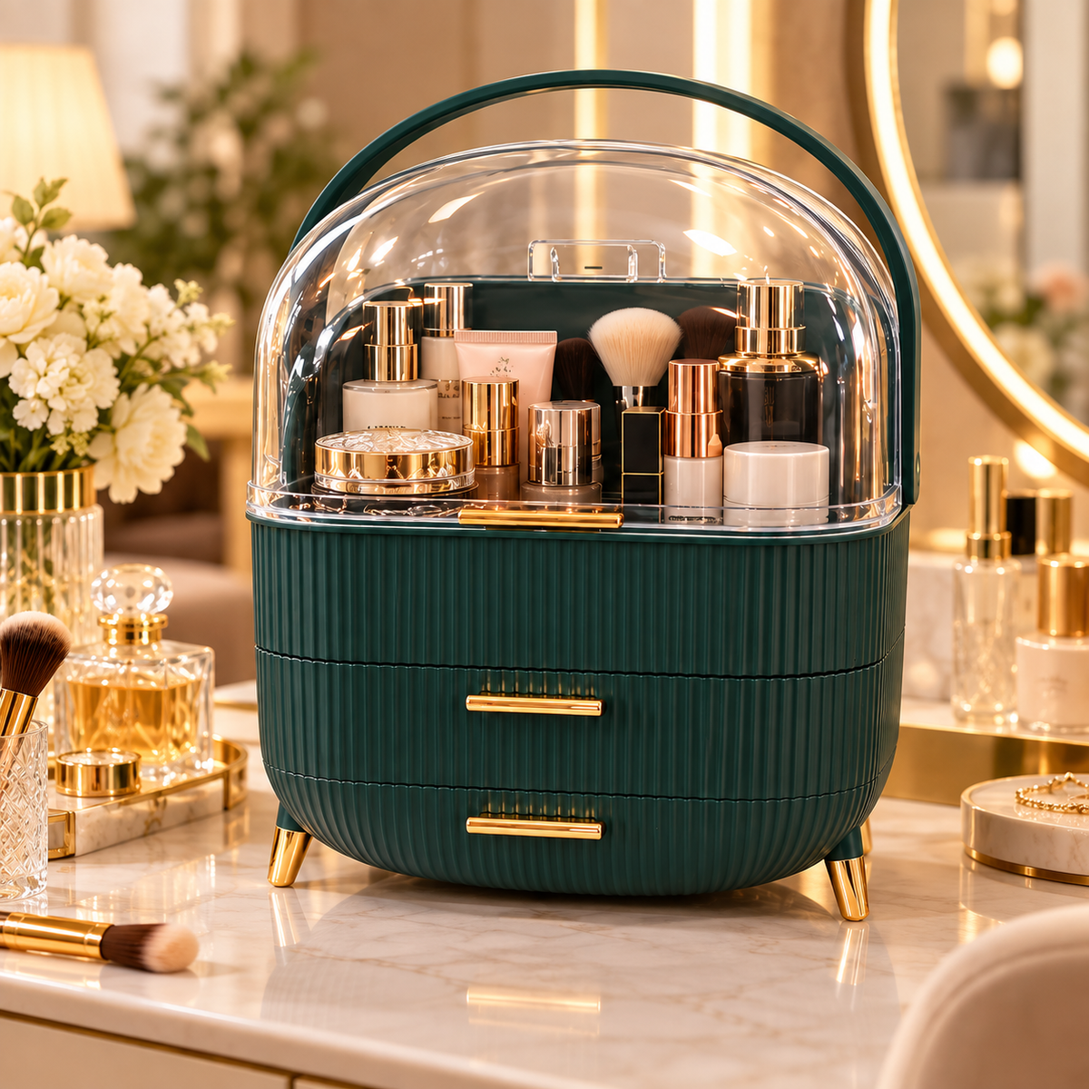 Makeup Organizer Storage Box with Handle for Cosmetics & Jewellery