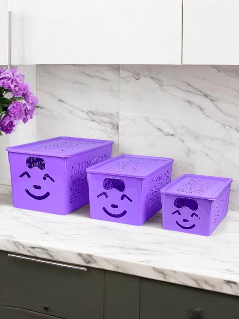 Pack of 3 Smiley Basket Set – Multipurpose Storage & Organizer Baskets
