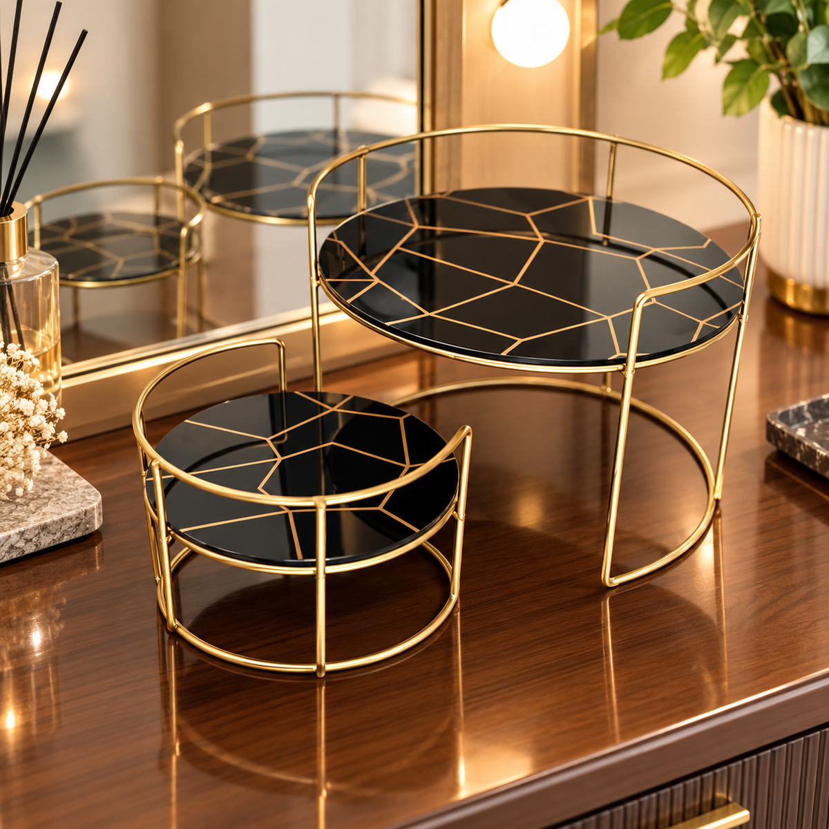 Matrix Golden Vanity Duo – Decorative Vanity Organizer Set