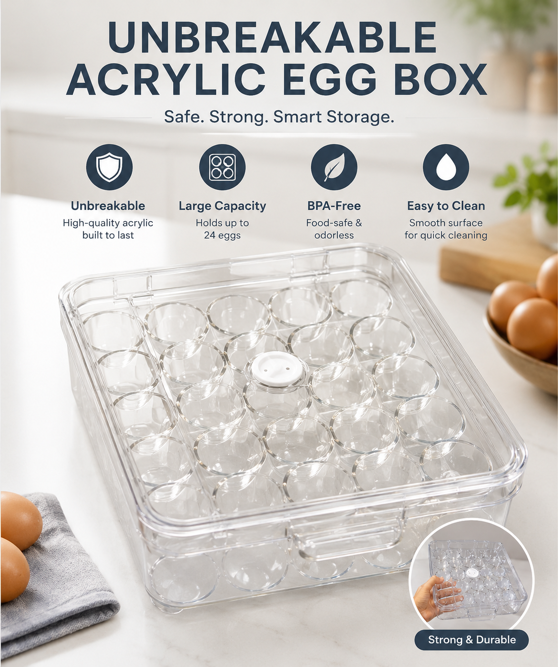 Unbreakable Acrylic Egg Storage Box Nexusmart product image - Nexusmart Pakistan