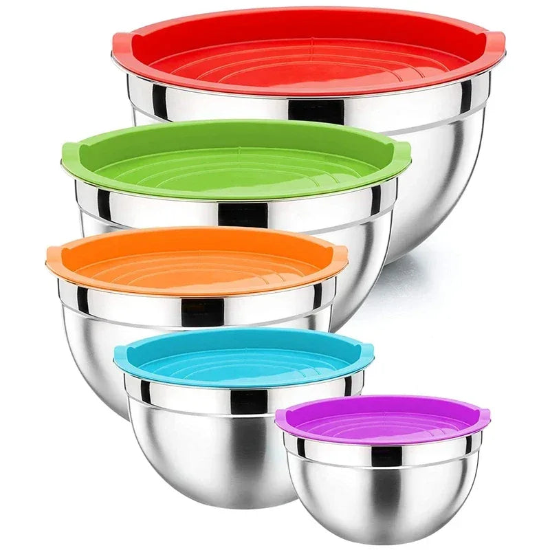 5-Piece Stainless Steel Mixing Bowl Set with Lids – Nesting Salad & Prep Bowls