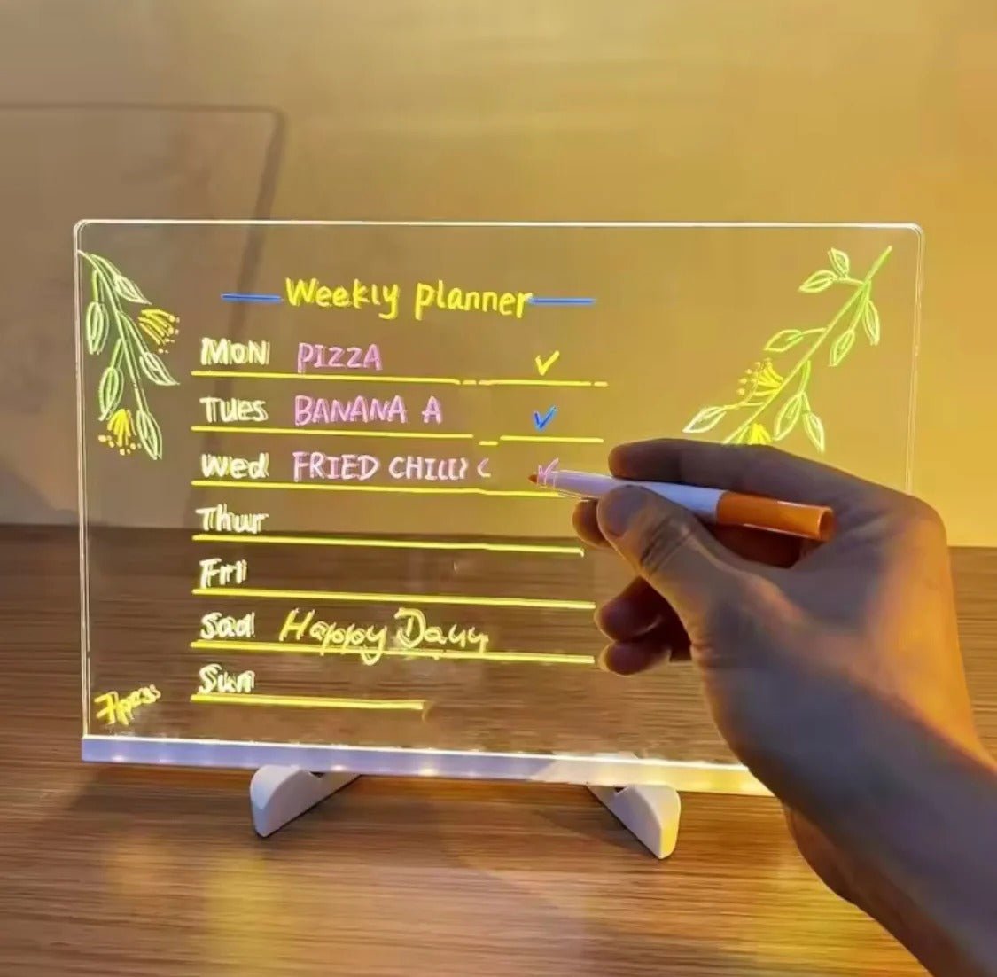 LED Acrylic Writing Board – 7 Color Neon Glow with Stand & Pens