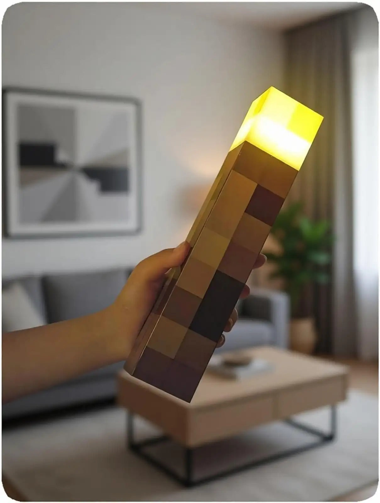 Minecraft Torch Lamp LED Night Light – Rechargeable Pixel Gaming Room Decor