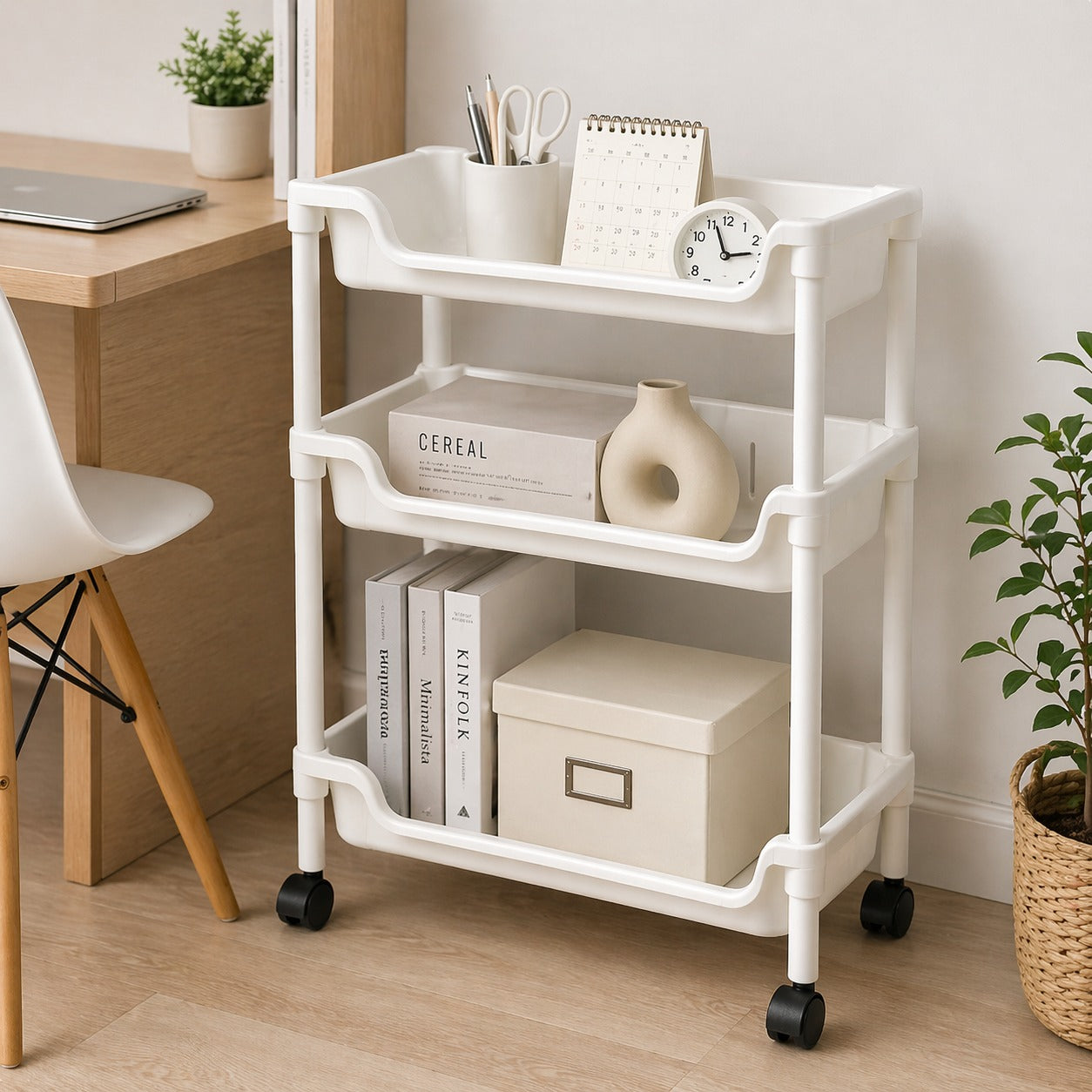 3-Layer Multi-Functional Storage Trolley with Wheels