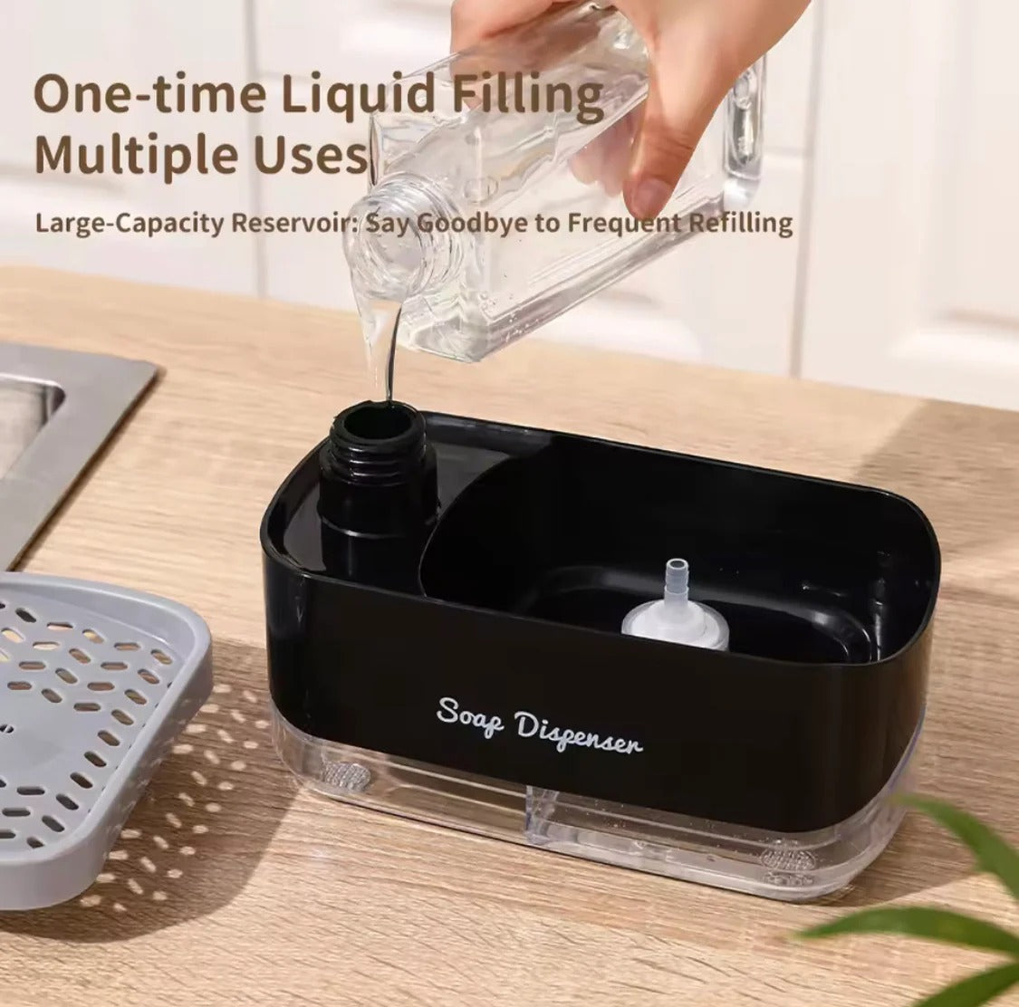 2-in-1 Dish Soap Pump Dispenser with Sponge Holder view 3 - Nexusmart Pakistan