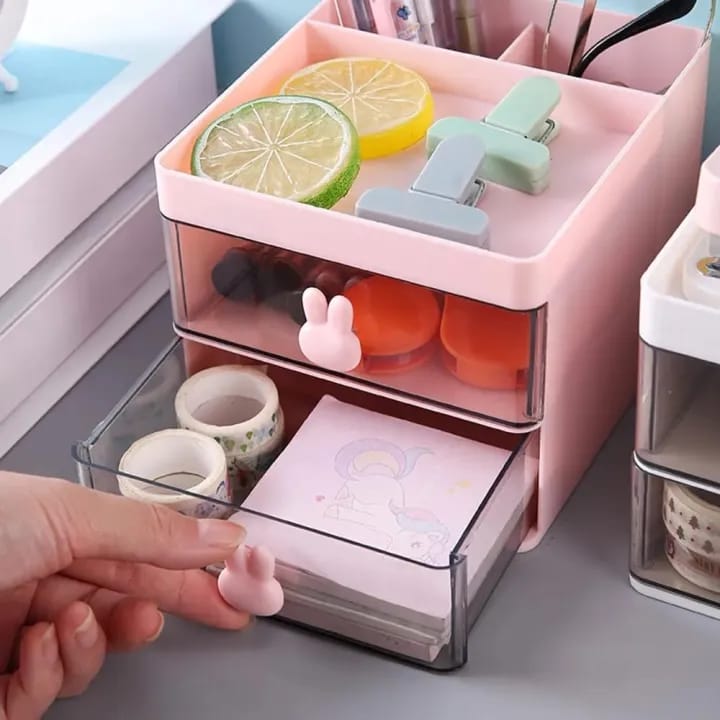 Rabbit Desk Organizer with 2 Drawers β Makeup, Stationery & Desktop Storage Box
