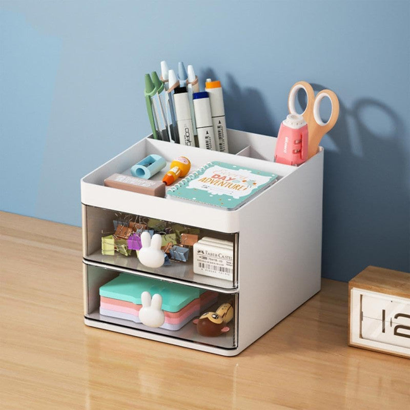 Rabbit Desk Organizer with 2 Drawers β Makeup, Stationery & Desktop Storage Box