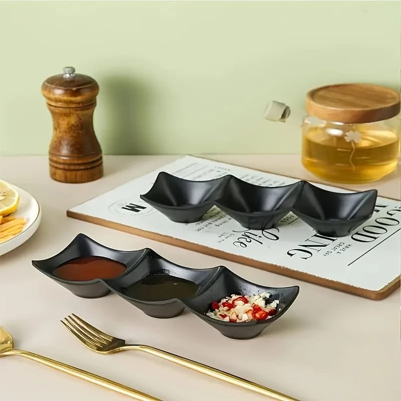 3-Compartment Dip Sauce Tray β Snack & Condiment Serving Dish