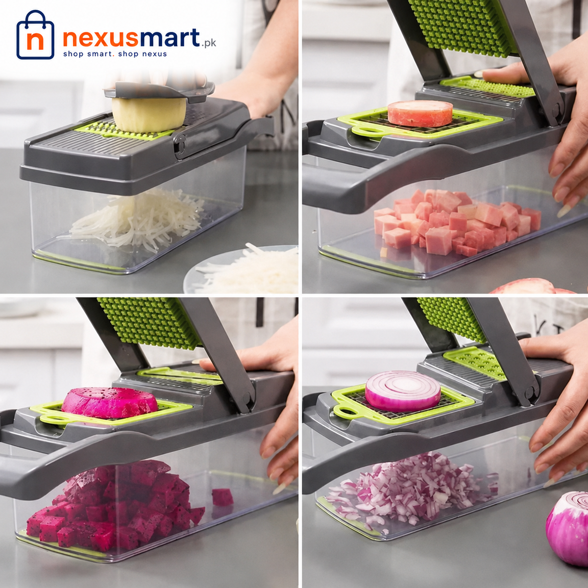 14 Pcs Vegetable Slicer & Dicer with Container, Drain Basket & Multiple Cutting Blades