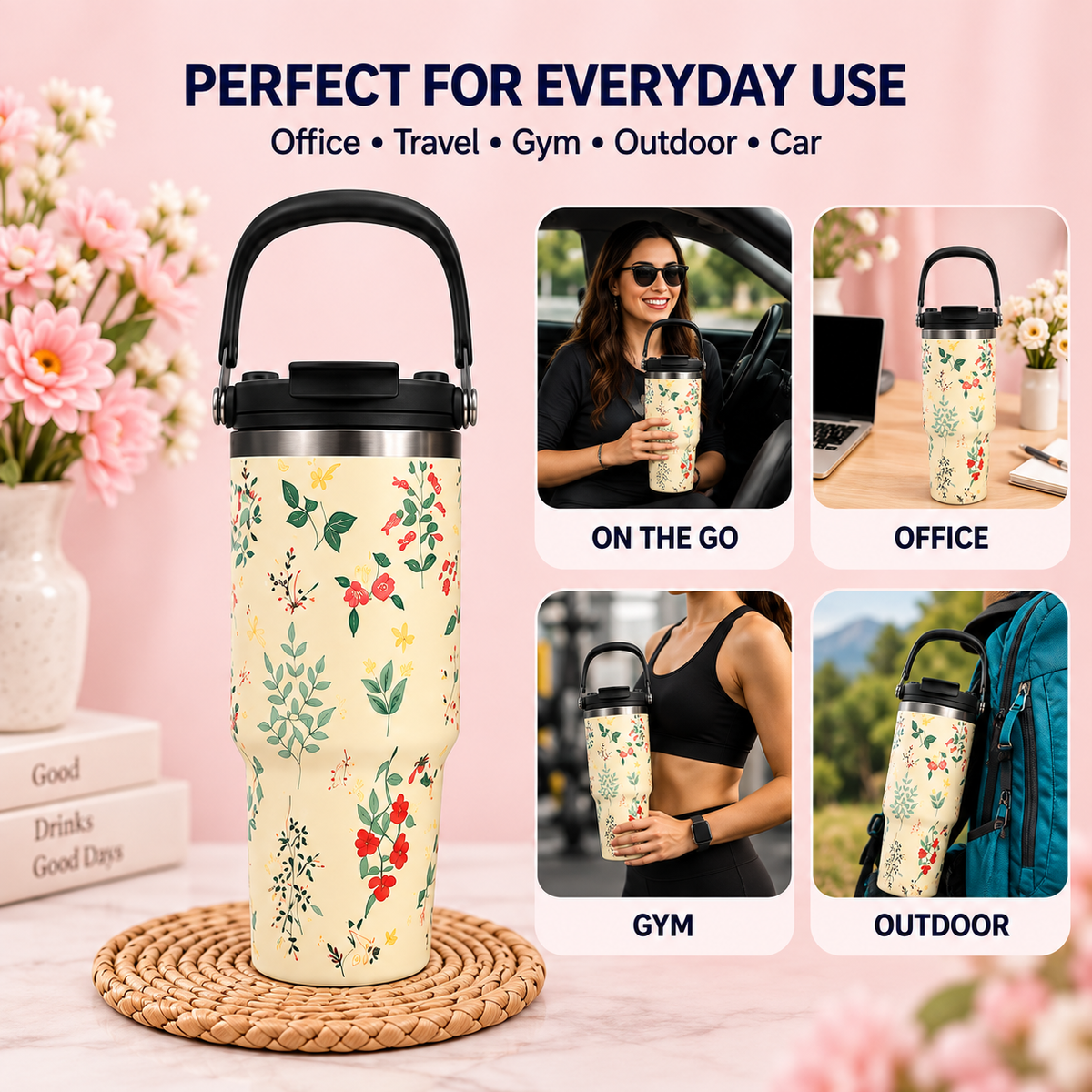 900ml Bow Design Tumbler β Cute Large Capacity Drink Cup
