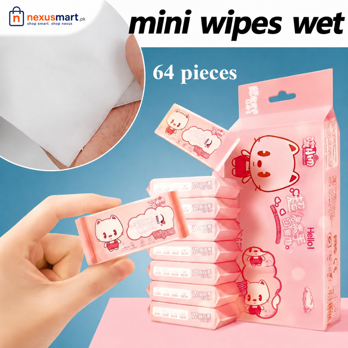 64 Pcs Mini Wet Wipes β 8 Travel-Size Packs for Everyday Cleaning