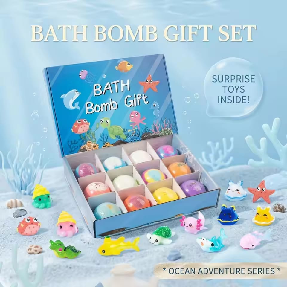 Rose Scented Vegan Bath Bombs Gift with Ocean Design(single piece available)