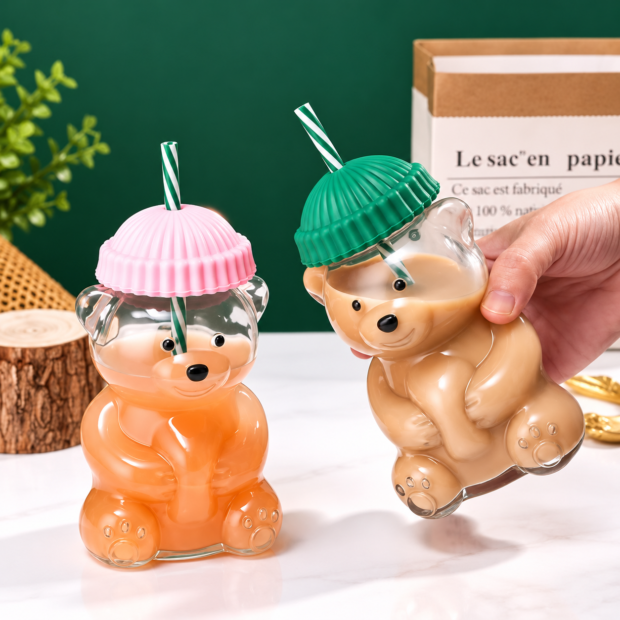 Bear Glass Sipper β Cute Glass Drinking Cup with Straw