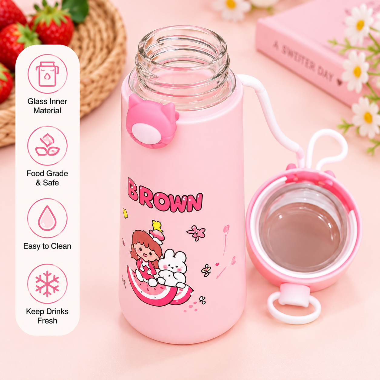 Cute Glass Insulated Water Bottle