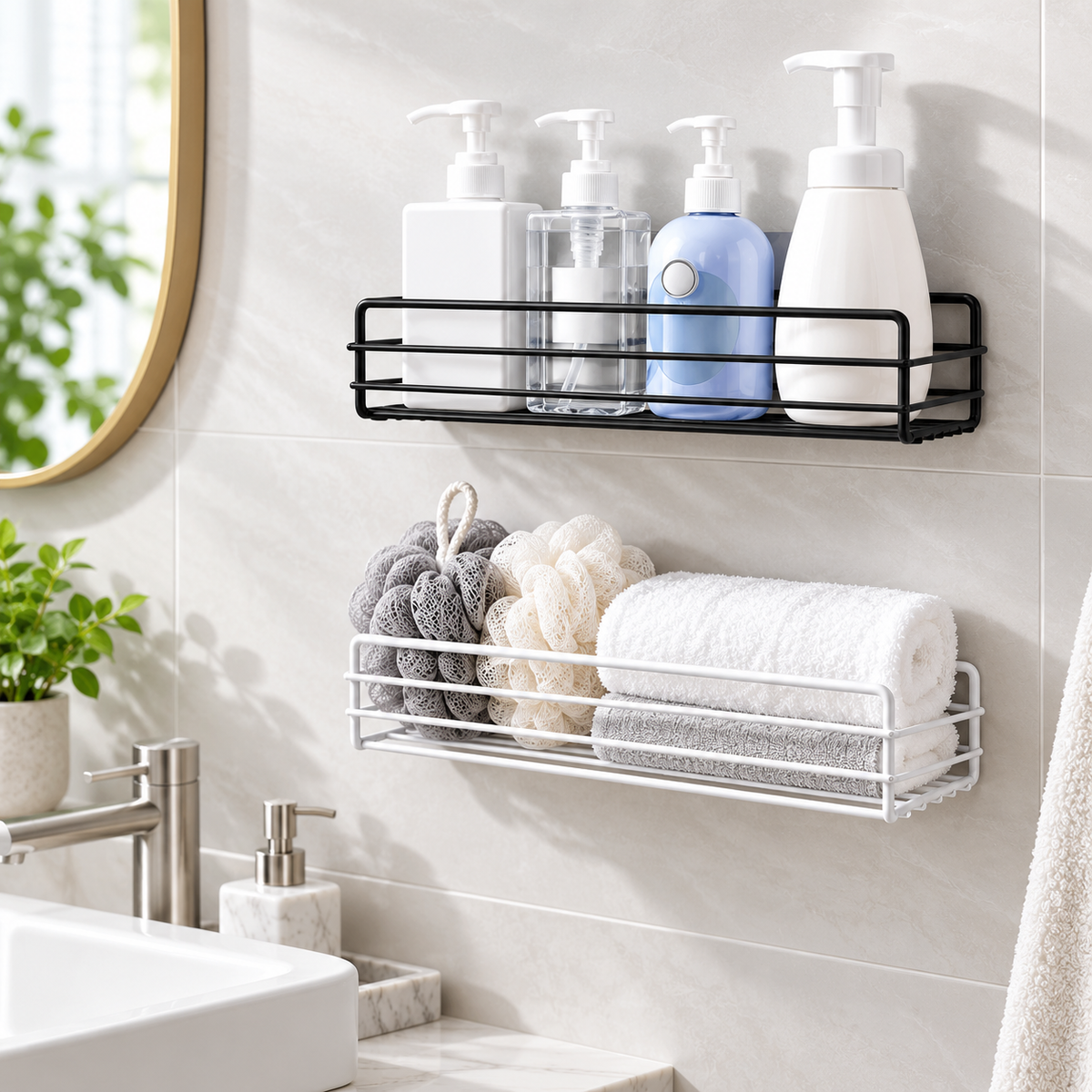 Self-Adhesive Wall-Mounted Iron Shelf – Space-Saving Storage Rack