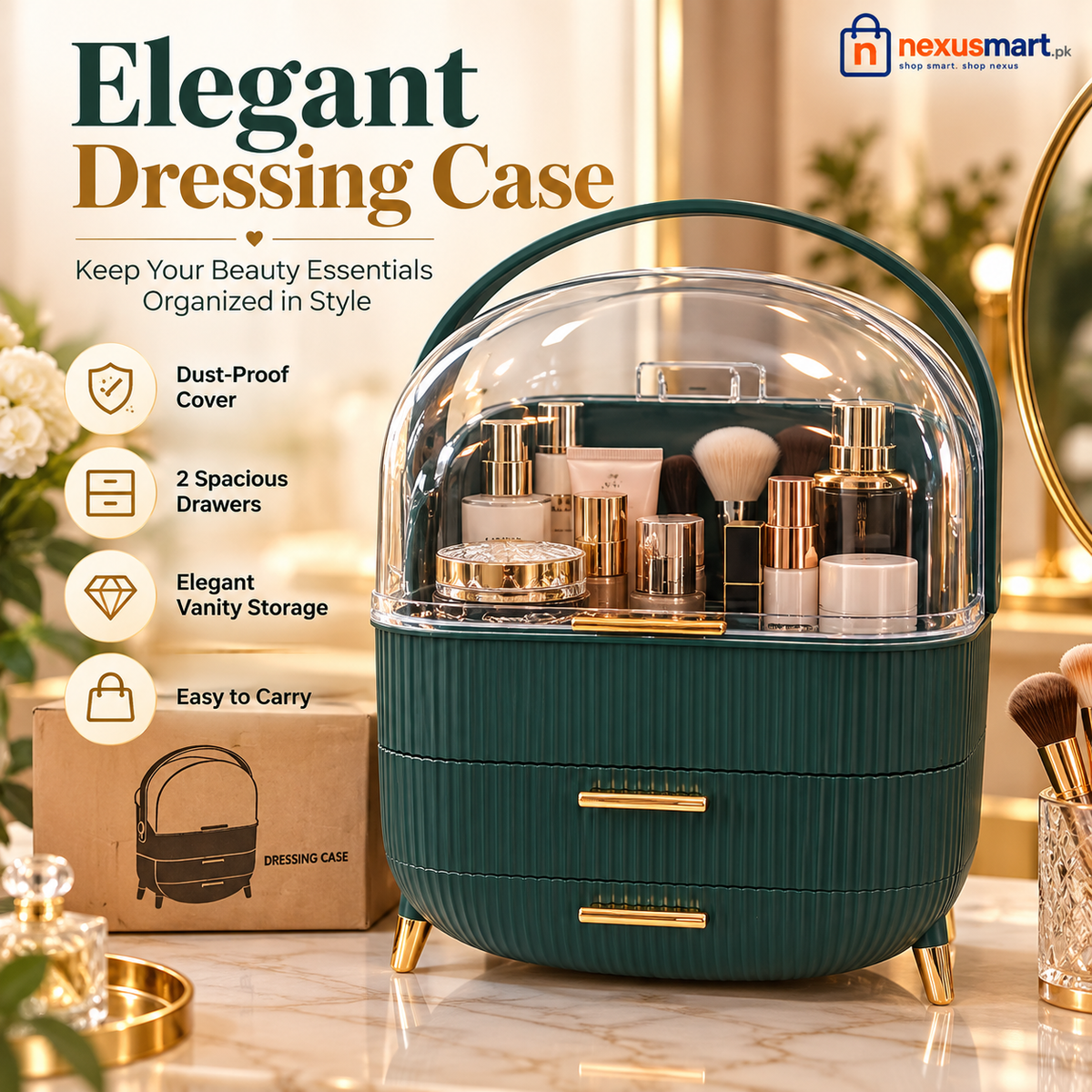 Makeup Organizer Storage Box with Handle for Cosmetics & Jewellery
