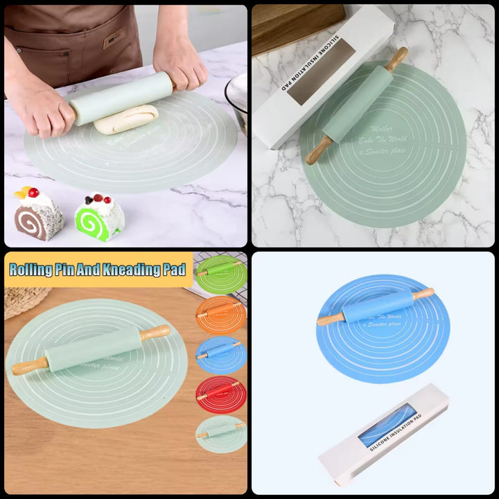 Silicone Dough Mat & Rolling Pin Set Kitchen & Cooking product image - Nexusmart Pakistan