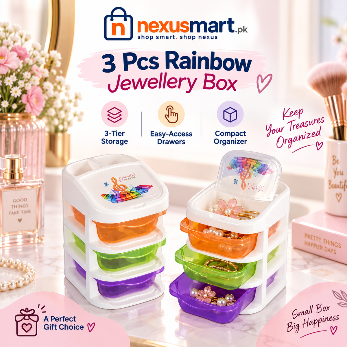 3-Piece Rainbow Jewellery Box Set – Jewellery Storage Organizer