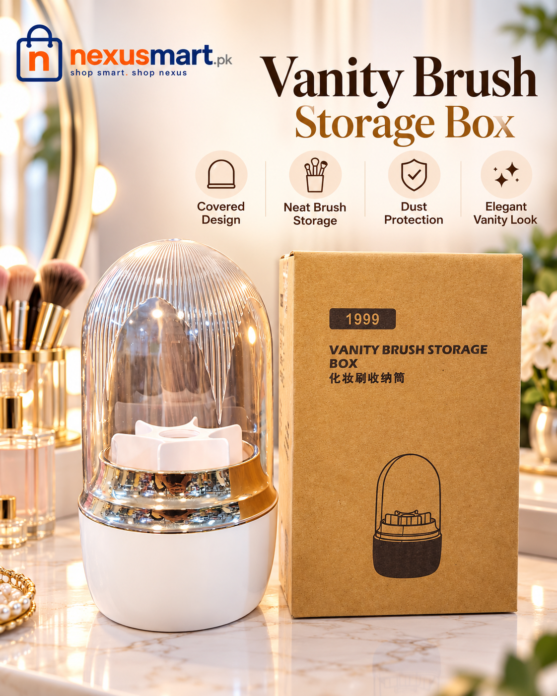 360° Rotating Makeup Brush Holder with Lid