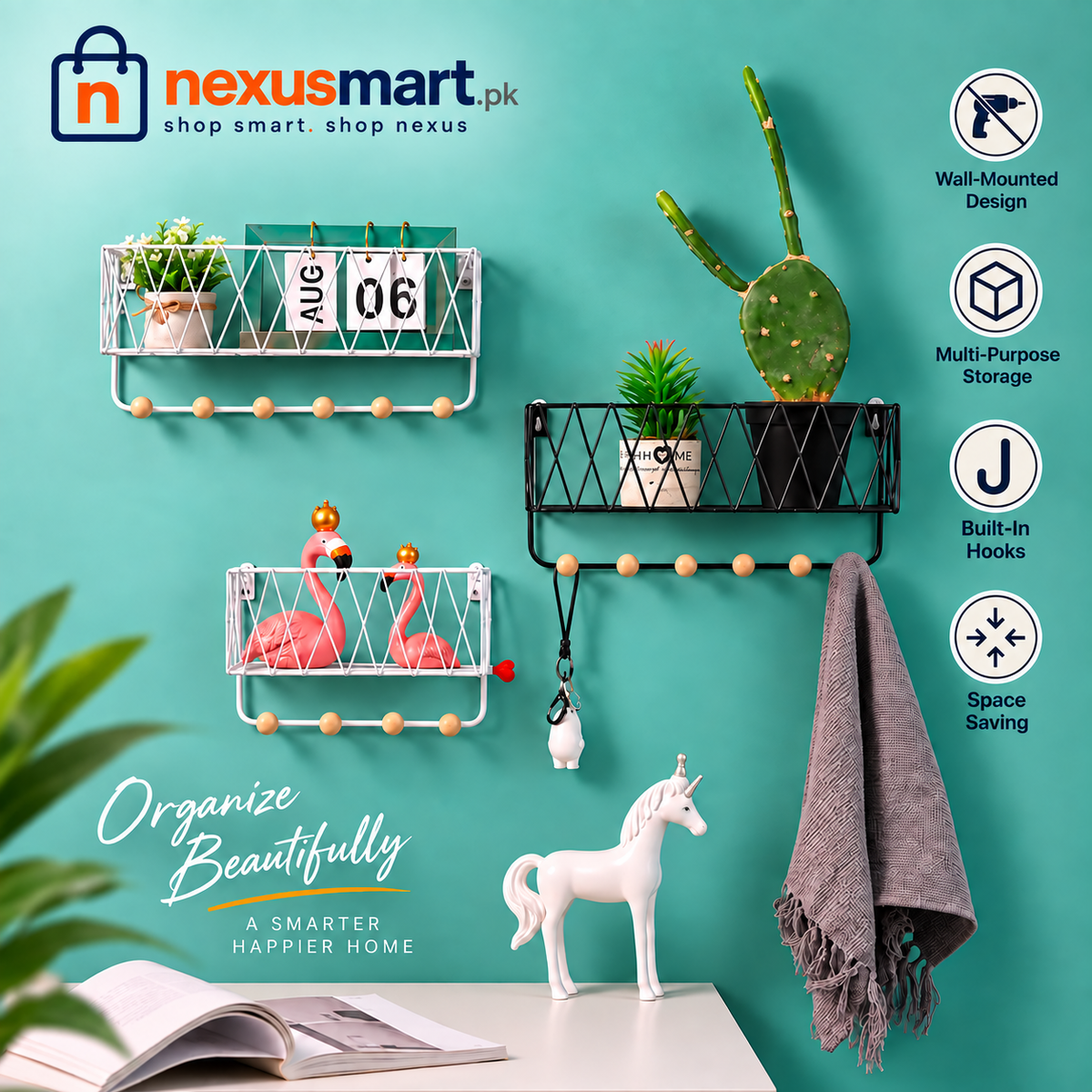 Criss Cross Wall Shelf – Decorative Wall-Mounted Storage Organizer