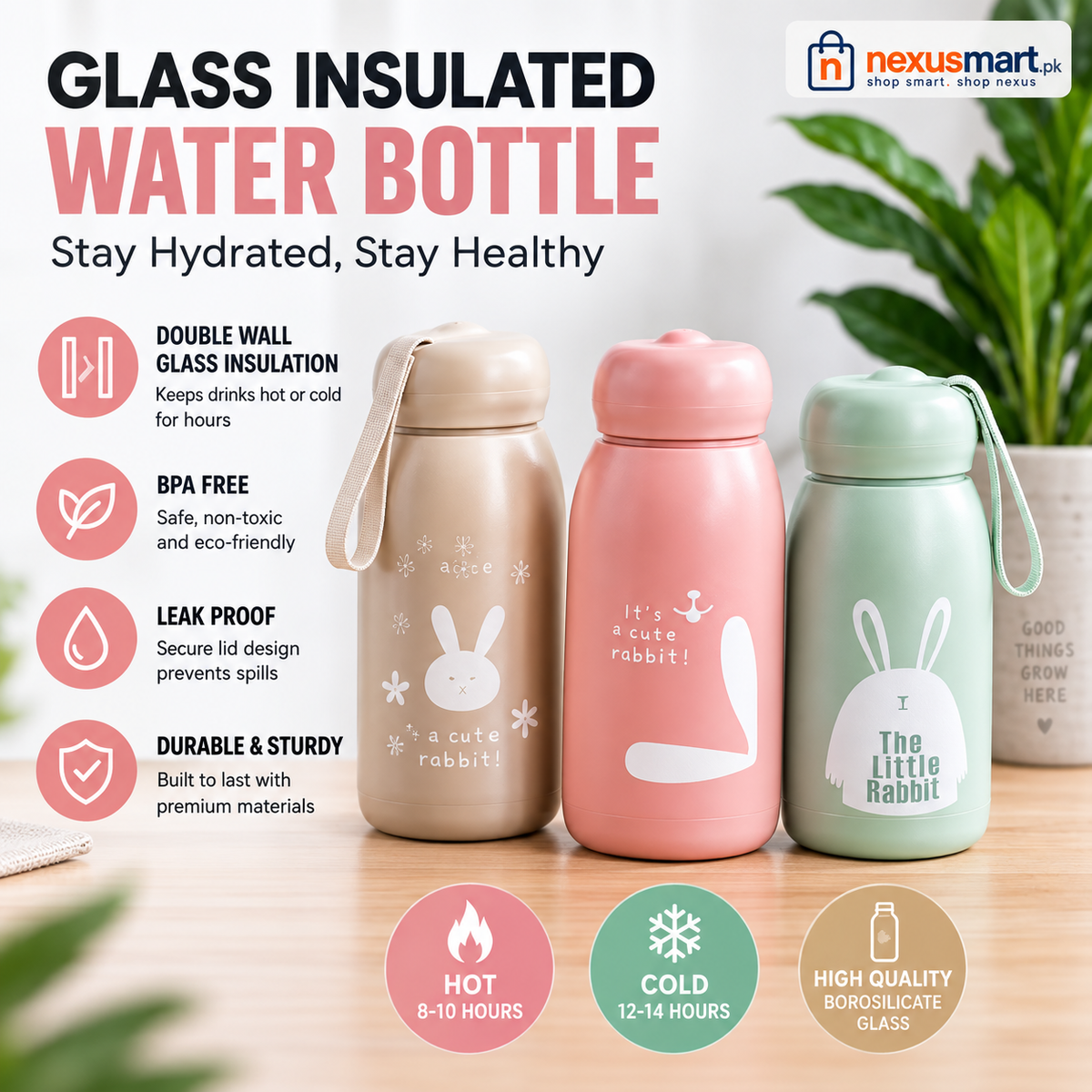 320ml Glass Insulated Water Bottle – Compact Reusable Drinking Bottle