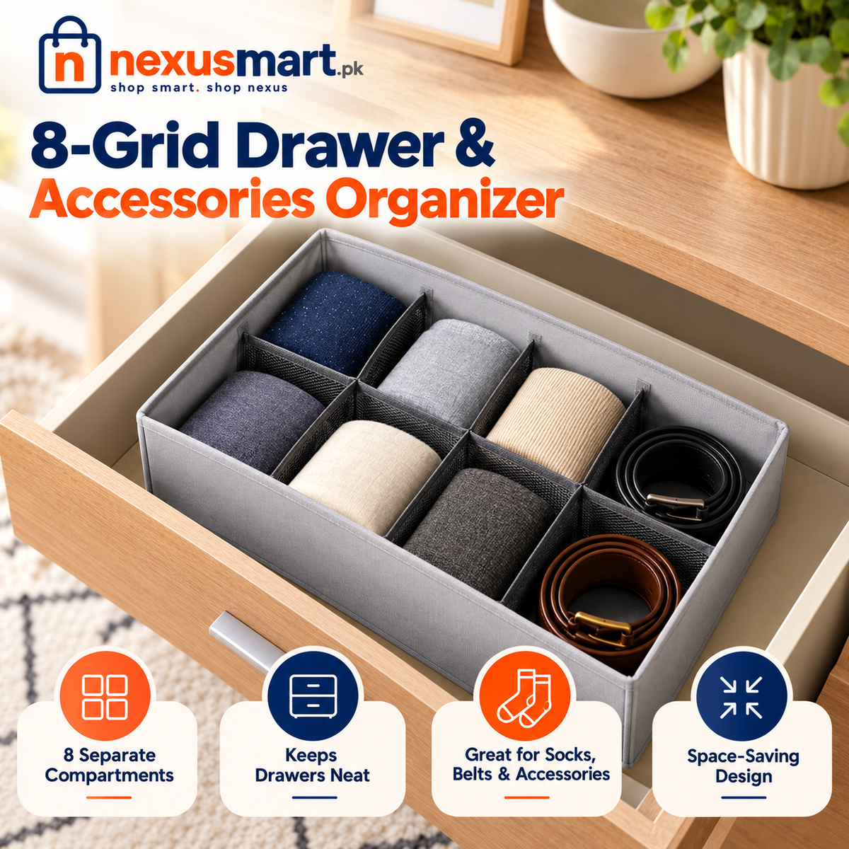 Matrix 8-Grid Drawer & Accessories Organizer