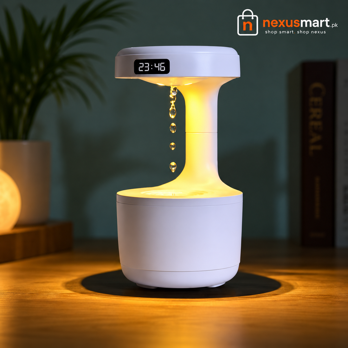 Anti-Gravity Humidifier with Water Droplet Effect, Night Light & Digital Display