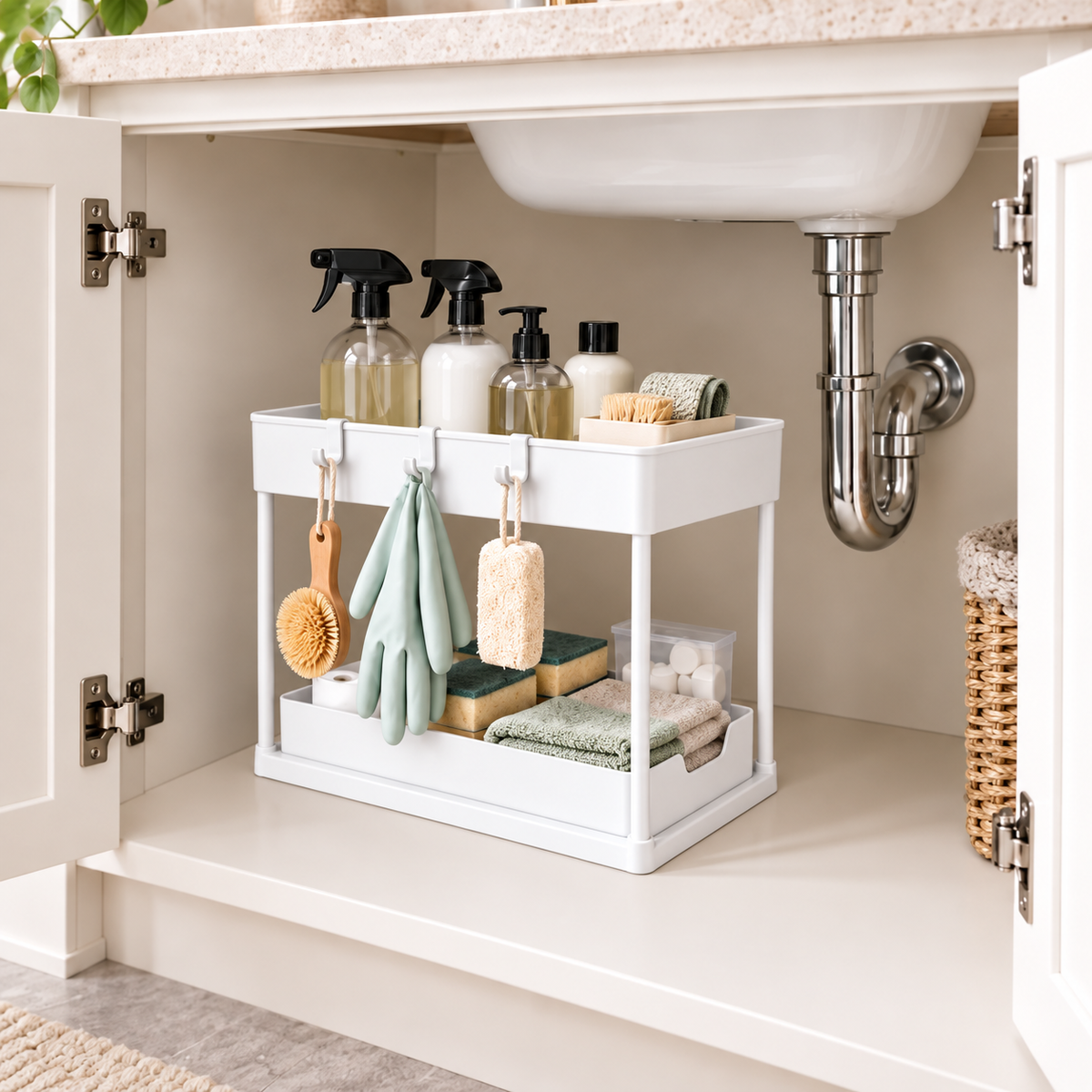 Matrix 2-Tier Sliding Under Sink Organizer – Pull-Out Storage Rack