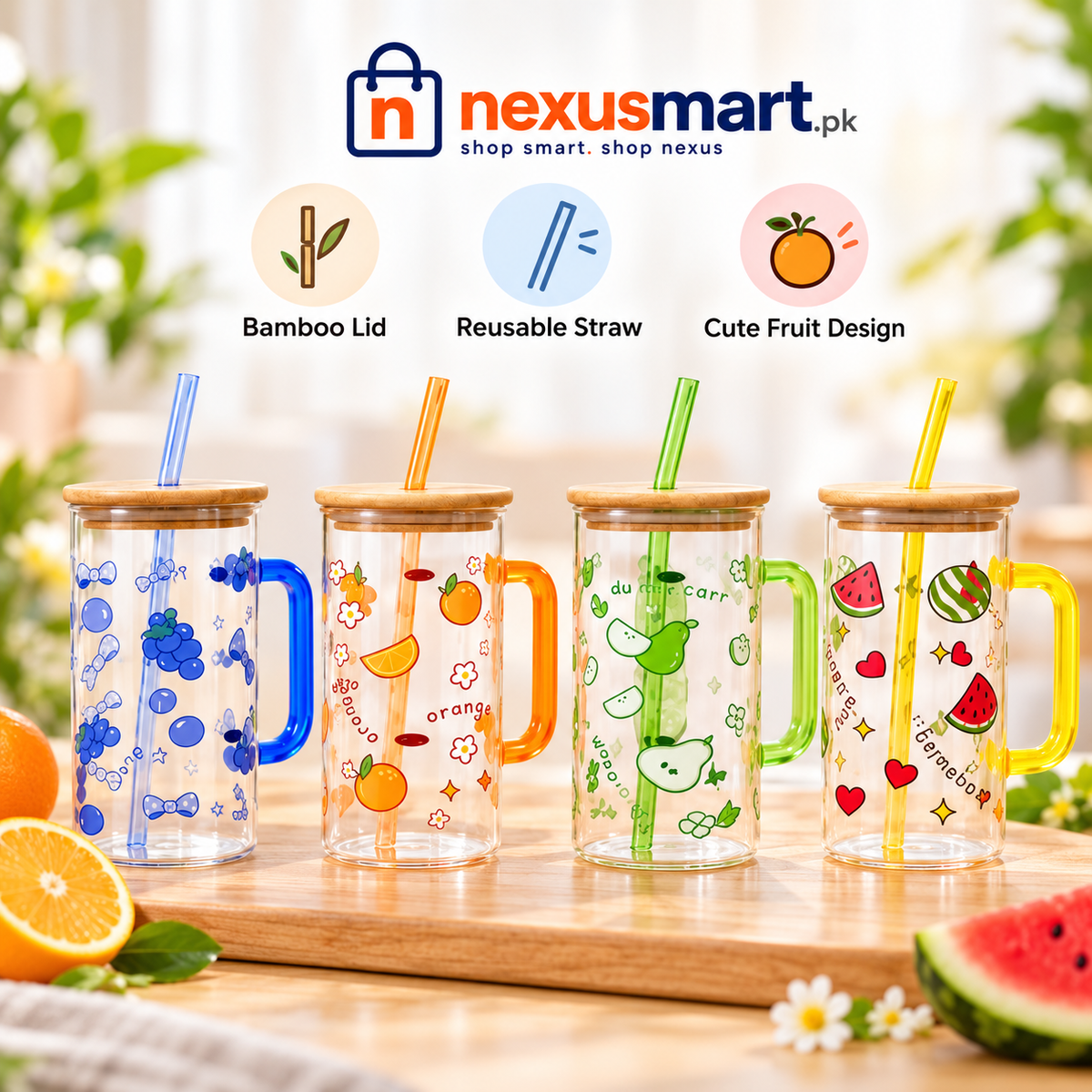 Fruit Design Cute Glass Sipper for Everyday Drinks