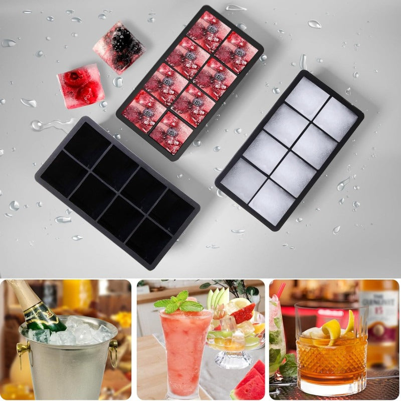 Large 2-Inch Square Silicone Ice Cube Tray with Removable Lid