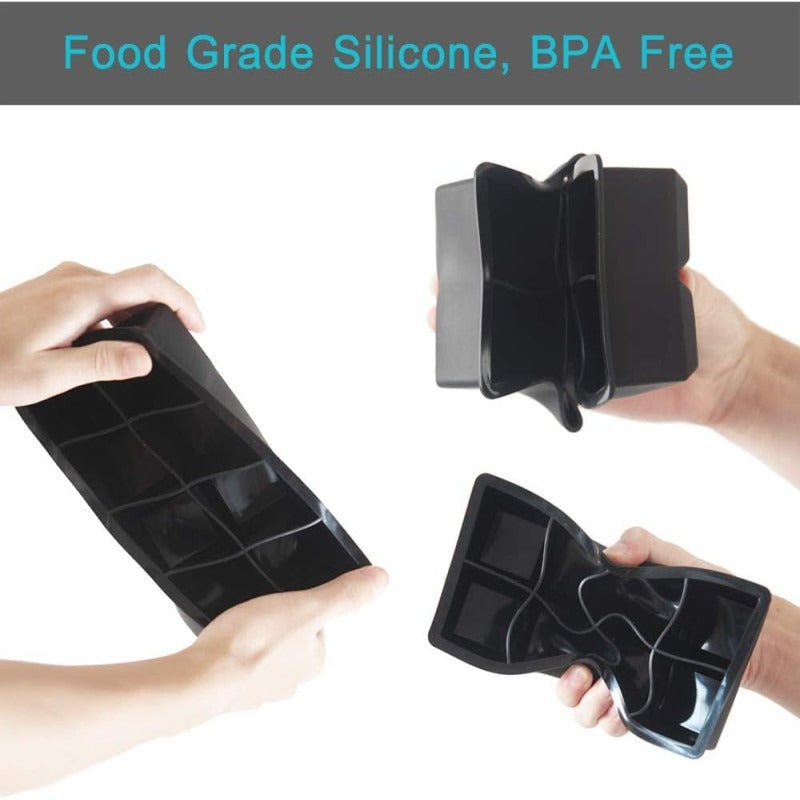 Large 2-Inch Square Silicone Ice Cube Tray with Removable Lid