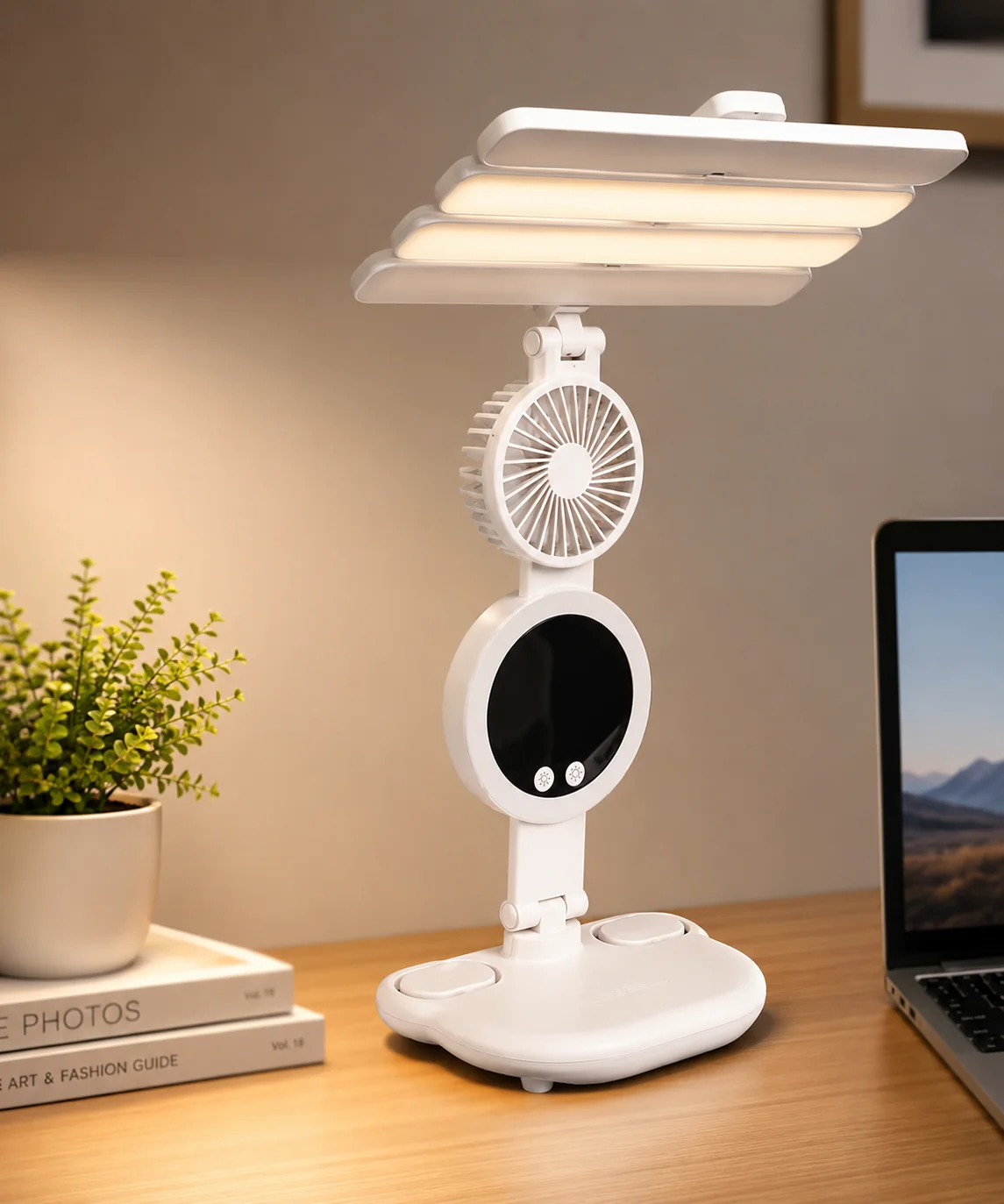 3 in 1 Rechargeable LED Desk Lamp with Fan & Phone Holder