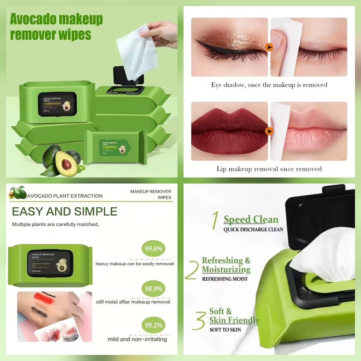Avocado Makeup Remover Wipes β Moisturizing Facial Cleansing Wipes